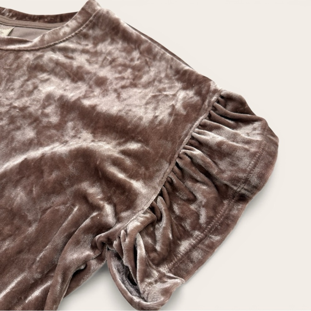 Altar'd State Velvet Ruffle Sleeve Tee - Brown - Picture 2 of 4